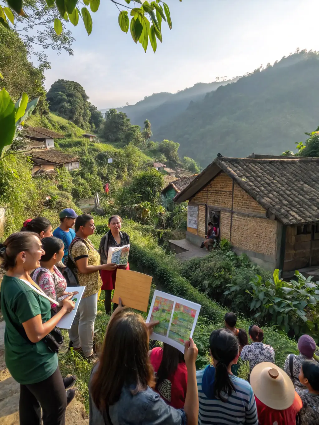 A photo of 4L VISITL'AFRIK members conducting a workshop on sustainable living practices in a local community, emphasizing environmental responsibility.