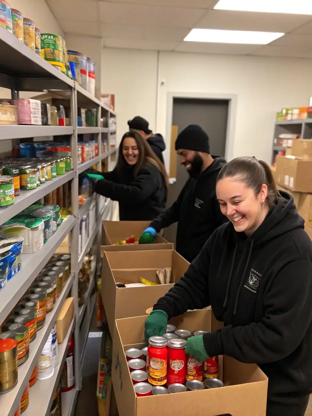 Volunteers sorting and packing school supplies and essential goods to be delivered to children in need during the Raid 4L Trophy, emphasizing the humanitarian aspect of the program.
